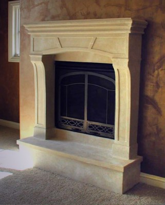 Nicely arched non-combustile fireplace mantel