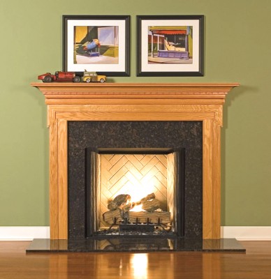 Fireplace mantel with offset legs and dentil molding