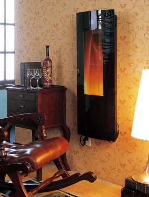 Beautifully curved Black Crystal Glass is included on our modern wall mounted Electric Fireplace, the BG26B series.  A remote controlled Music Player is also included for additional enjoyment.