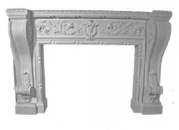 Ornate Paintable Gypsum, cast plaster fireplace mantel with acanthus leaf motif