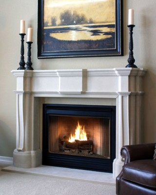 A traditional Stone Fireplace Mantel
