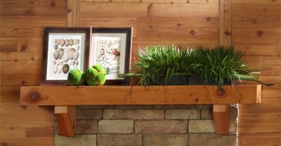 Our Rustic Cedar shelf includes corbel brackets (unattached) and is available in a rough sawn, or a smoothly sanded surface. Smooth finish shown here.