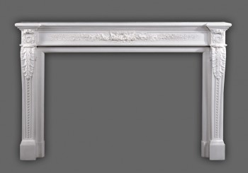 The elegant Auguste marble mantel has Louis XVI Styling