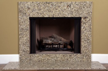 A installed Venetian gold granite fireplace facing.