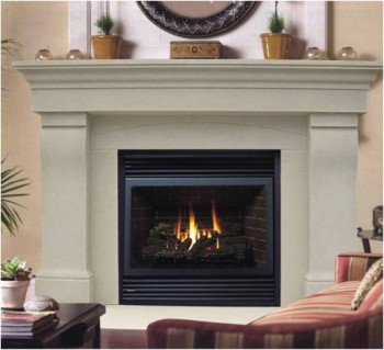 Thin cast stone mantel, complete with facing and hearth!