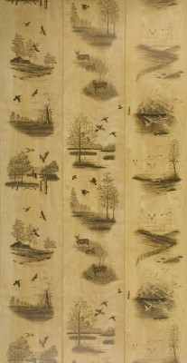 Full 4 x 8 Sheet of Nature's Woods Wall Paneling.  Grooves every 16" and randomly placed nature scenes