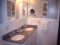 Beadboard hardwood planking in bathroom