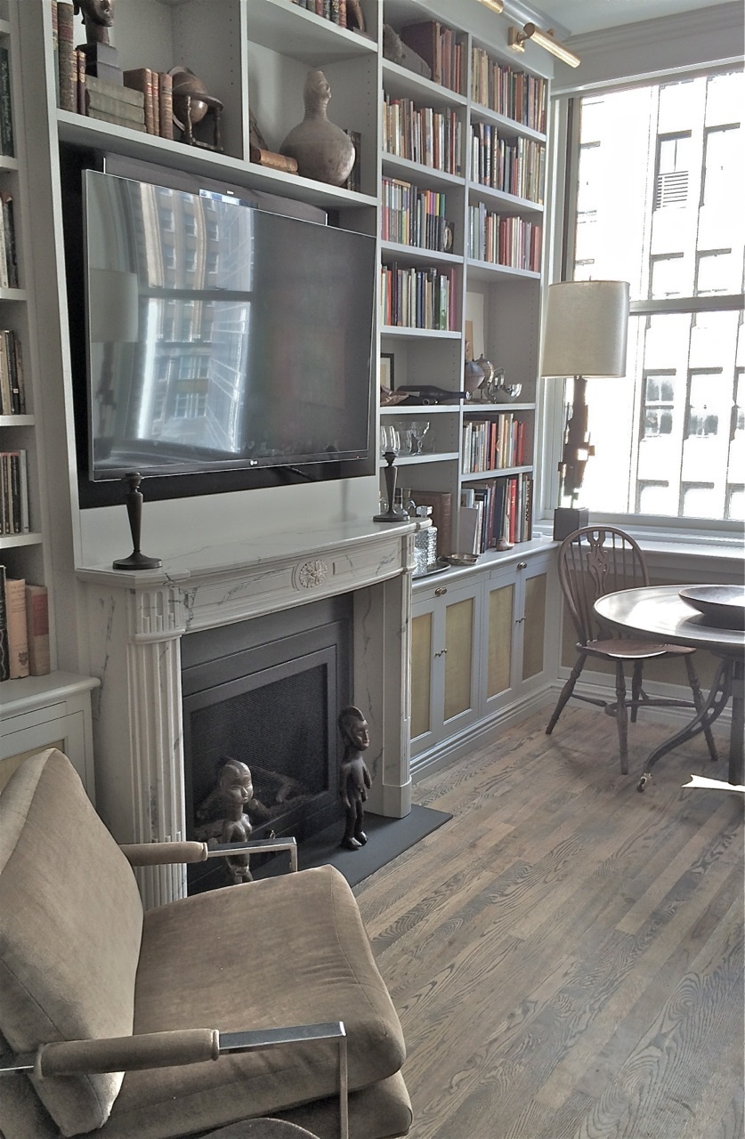 A smart choice for this Manhattan Library | Sophie Marble Mantel Marble Mantel in a library