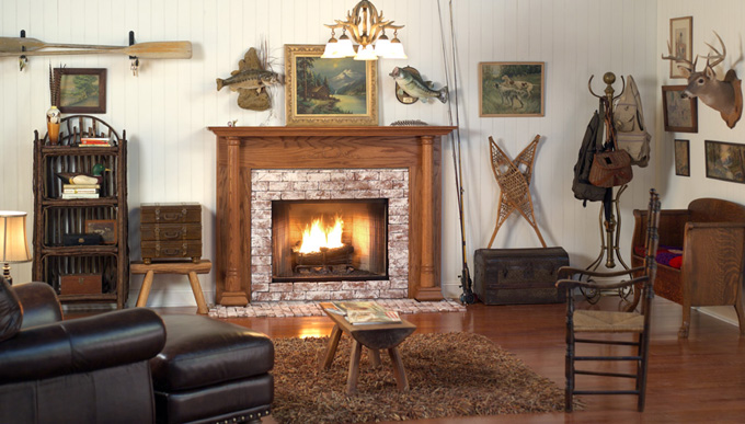 Arts and Crafts styling lend beauty to this transitional to traditional wood fireplace mantel surround