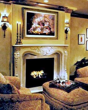 Navarre has true Louis XV design.  A beautiful French stone mantel.