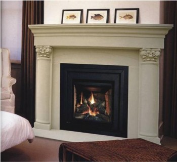 Thin cast stone mantel, complete with facing and hearth!