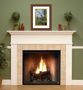 Our custom made Killen wood fireplace mantel painted white