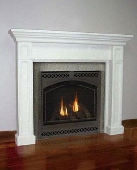 A stone mantel with traditional lines