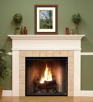 Our custom made Killen wood fireplace mantel painted white