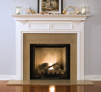 The Winfield comes in six wood type options and fifteen finish options. It has corbel brackets, and picture frame molding and a traditional look.