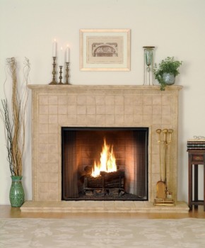 Grecian Tile Stone Mantel Surround, with hearth