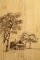 A rustic cottage appears in this wood paneling vignette