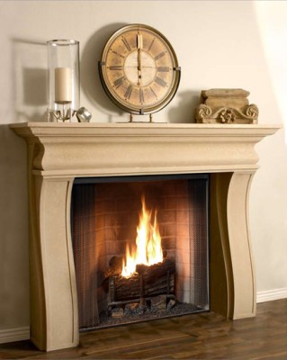 The Wave is a modern stone mantel with some traditional styling