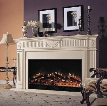 Both Birmingham Electric Fireplace and mantel packages are large fireplaces!  Shown in Royale Botticino (ivory - light beige)