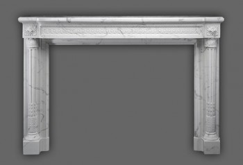 Louis XVI Neoclassical styling with tapered leg columns are featured on The Versailles French Marble Mantel