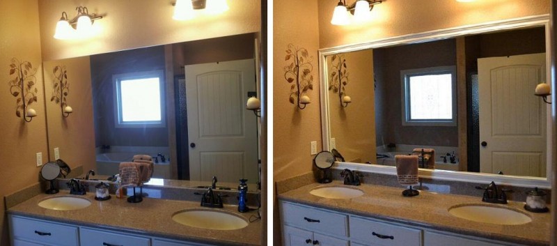 Master Bath Before and After with Chelsea Mirror Frame