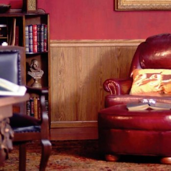 Highland Oak Library Paneling, used as wainscoting below a chair rail