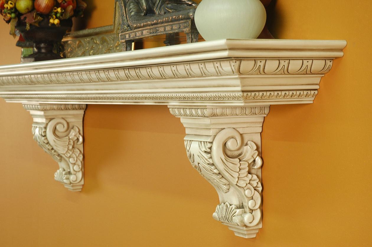 A Heavy Large Mantel Shelf With Solid Wood Acanthus Leaf Corbels
